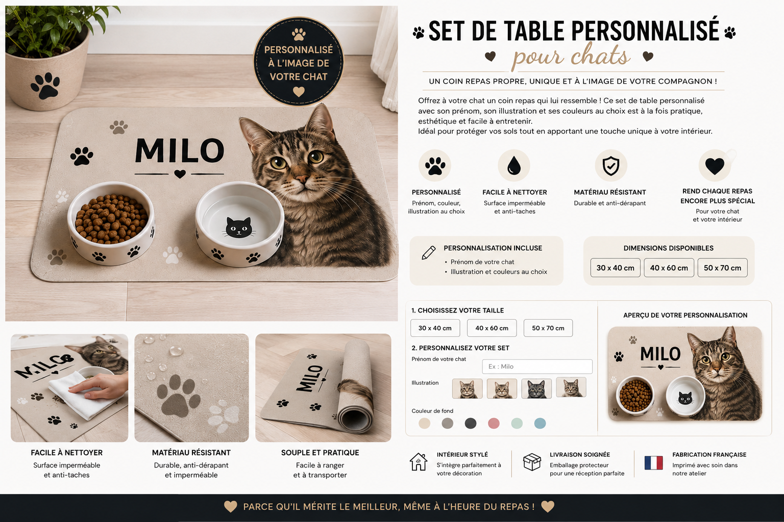 🐾 Set de table personnalisé pour chat