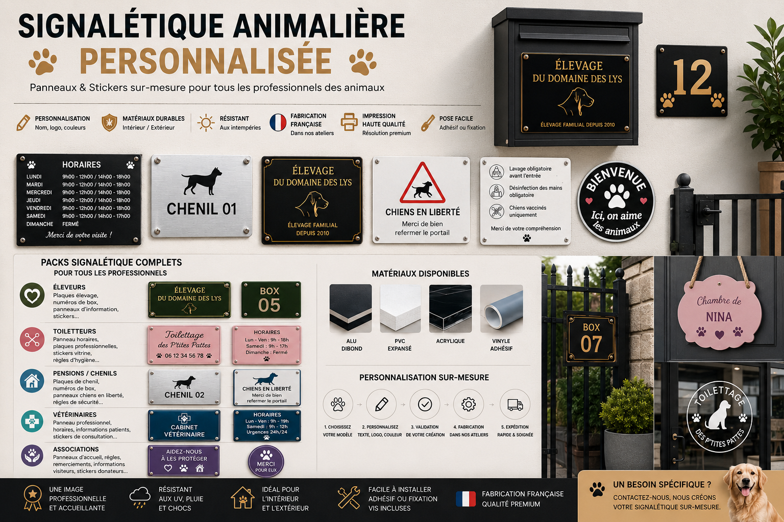 🐾 Signalétique animalière personnalisée – Panneaux & stickers professionnels