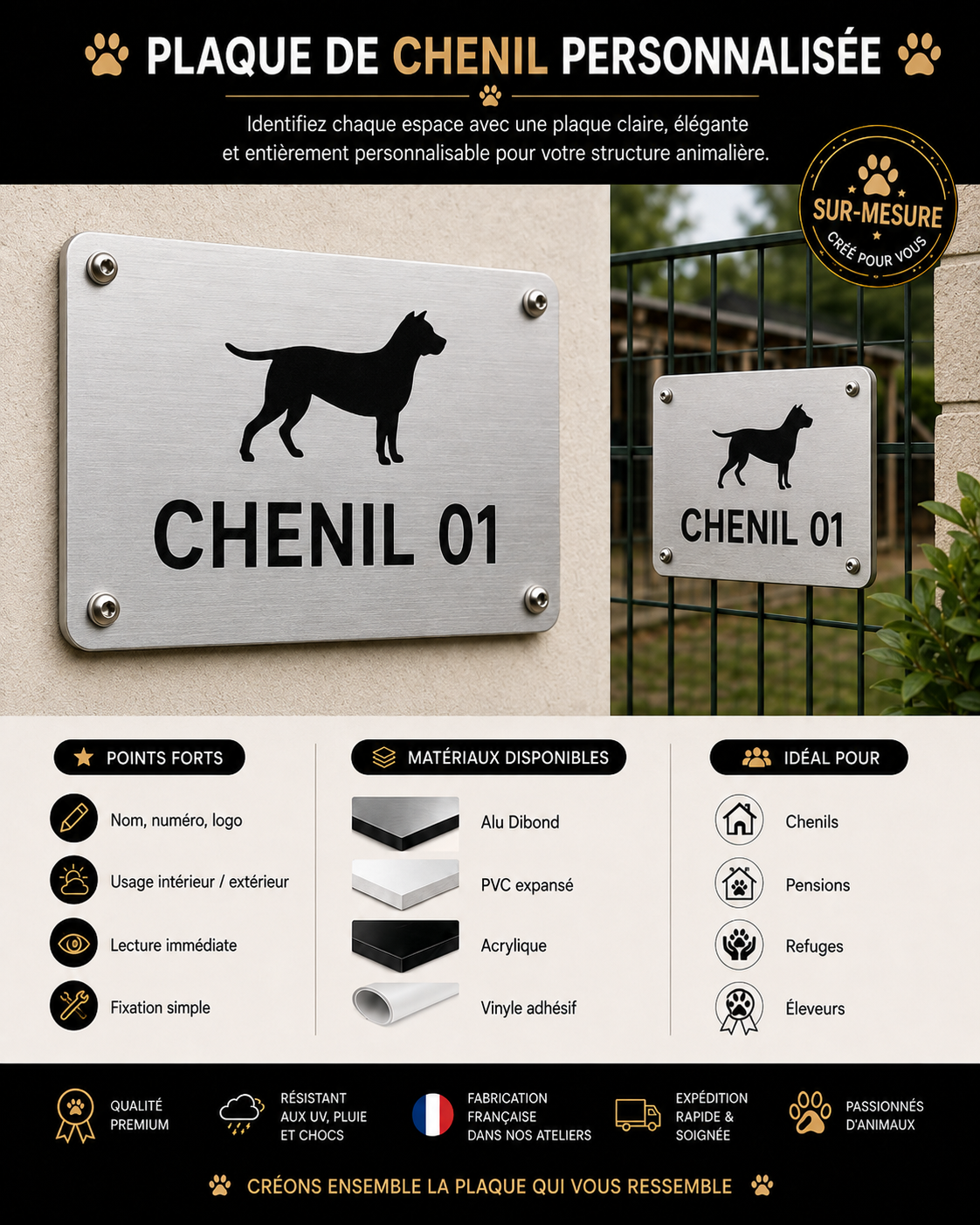Produit personnalisé Plaque de chenil personnalisée avec nom ou numéro