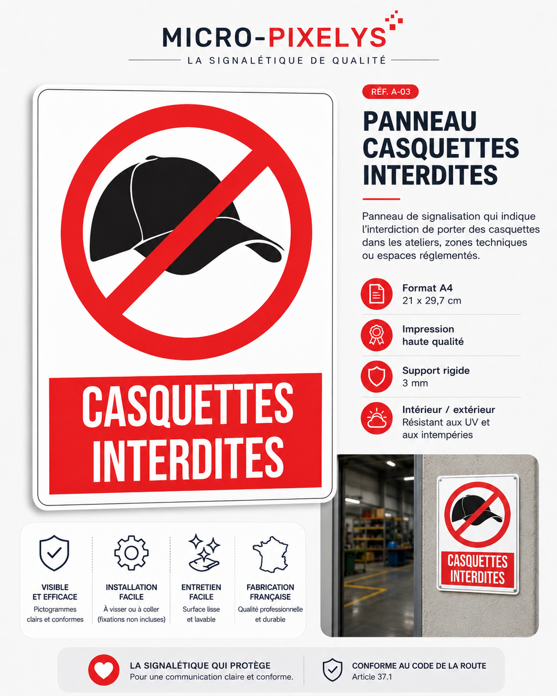 Aperçu Panneau Casquettes interdites A4