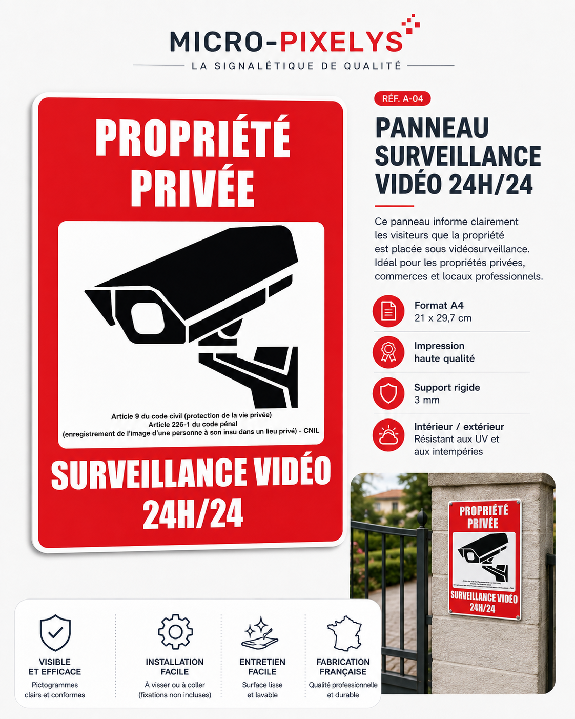 Aperçu Propriété privée – Surveillance vidéo 24h/24 A4