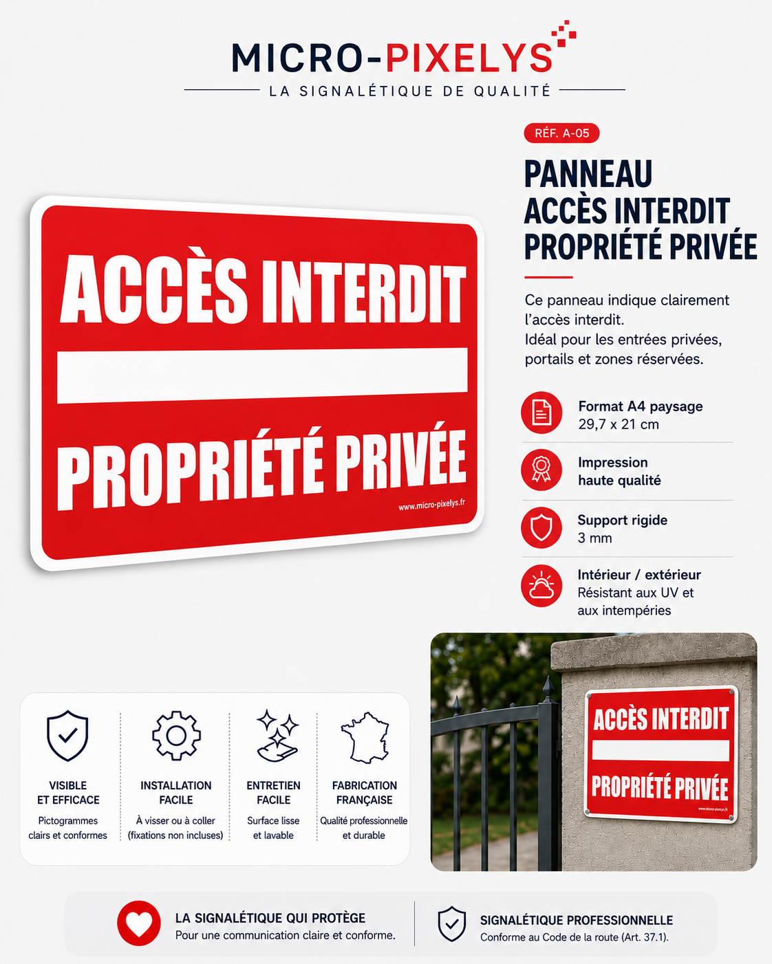 Produit personnalisé Panneau Accès interdit – Propriété privée A4 paysage