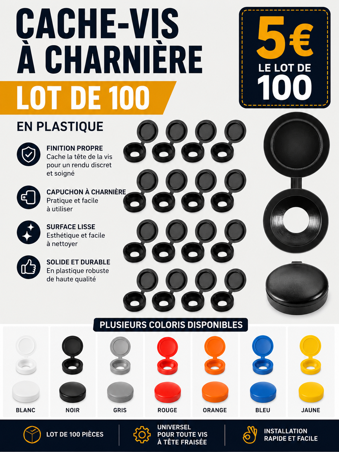 Aperçu Cache-vis avec capuchon – Lot de 50 ou 100 pièces