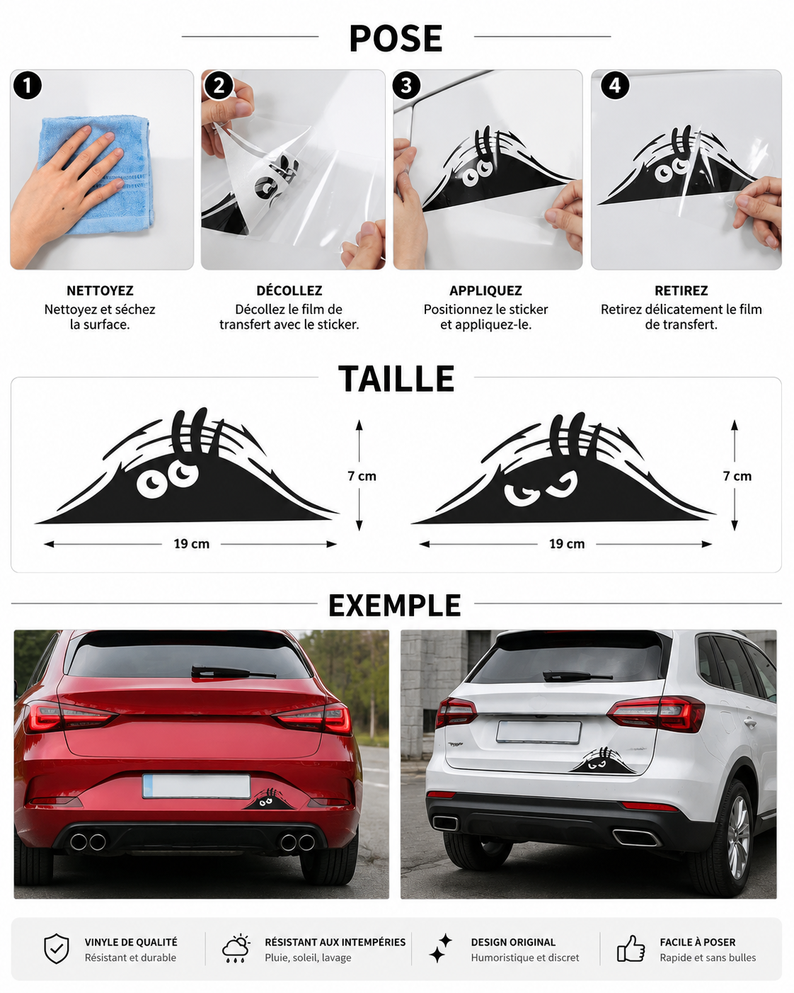 Aperçu Sticker voiture « Petit monstre caché » – 19 × 7 cm