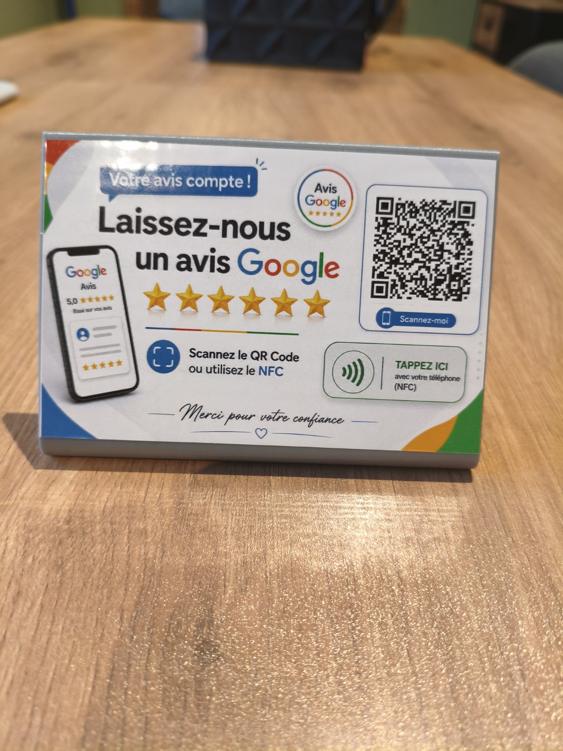 Aperçu Plaque Avis Google personnalisée – QR Code + NFC