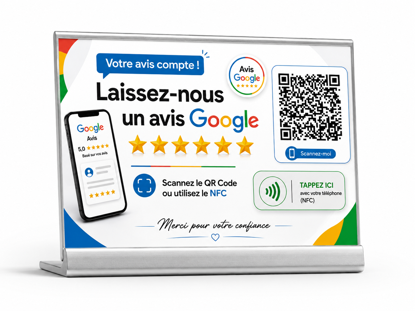 Produit personnalisé Plaque Avis Google personnalisée – QR Code + NFC