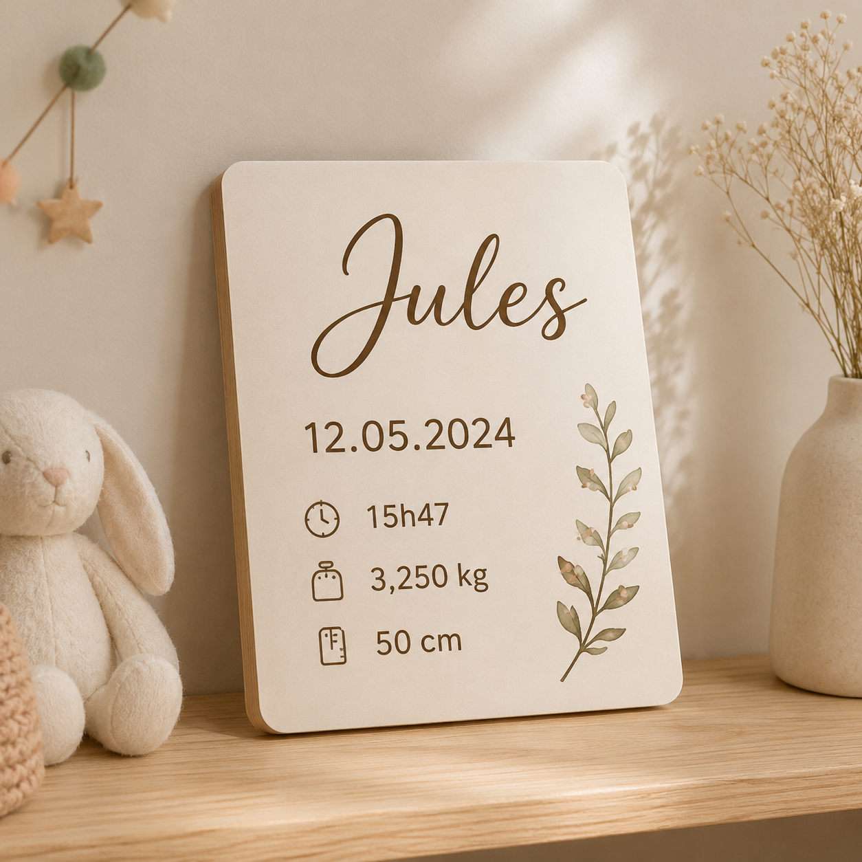 Produit personnalisé Plaque de naissance personnalisée – Prénom & informations de bébé