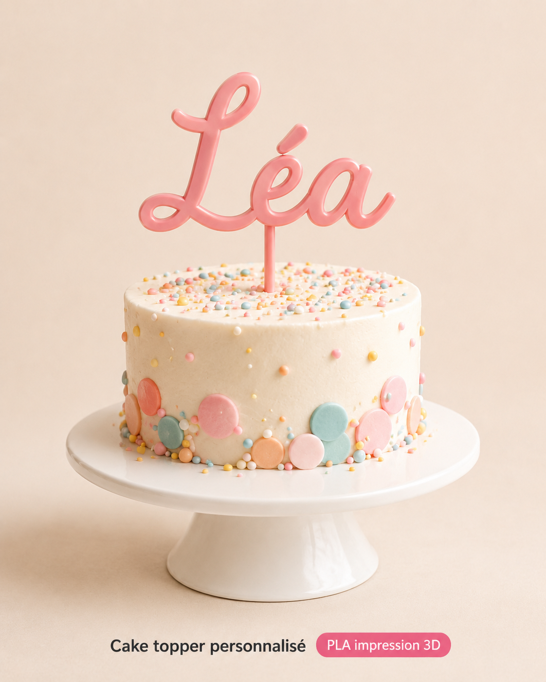 Aperçu Cake Topper personnalisé en impression 3D – Anniversaire & Baptême