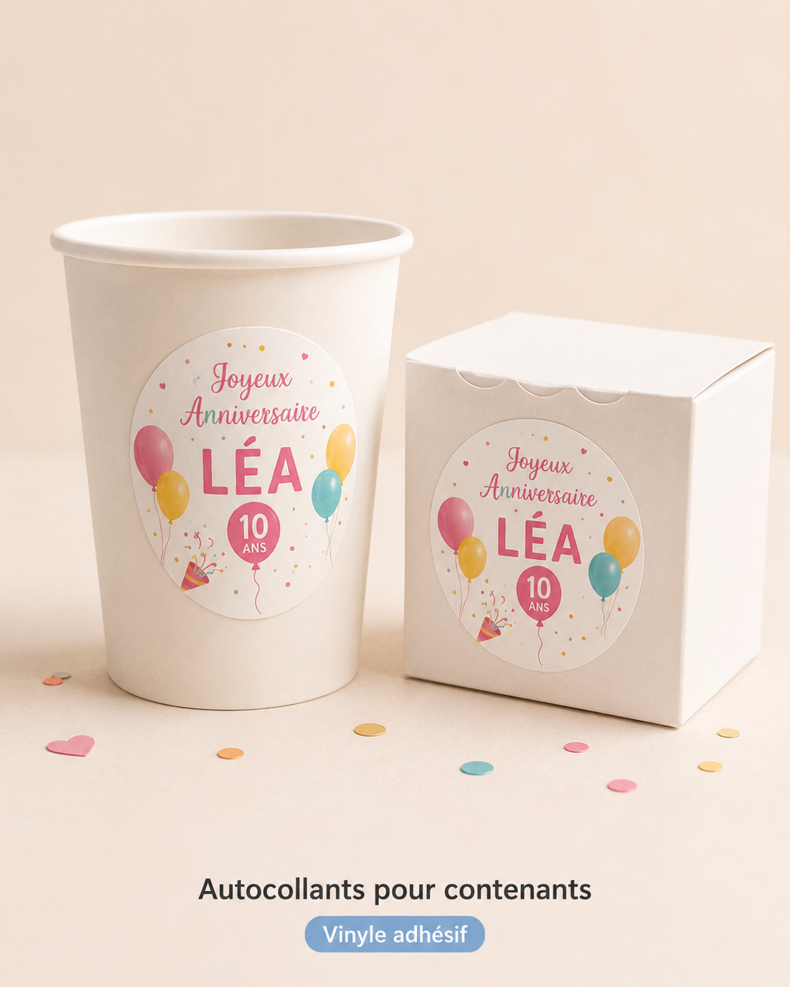 Aperçu Autocollants personnalisés pour contenants – Anniversaire, Baptême & Événements
