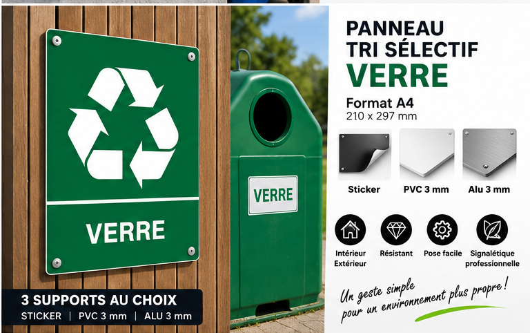 Aperçu Panneau tri sélectif Verre A4 – Sticker, PVC 3 mm ou Alu 3 mm - copie