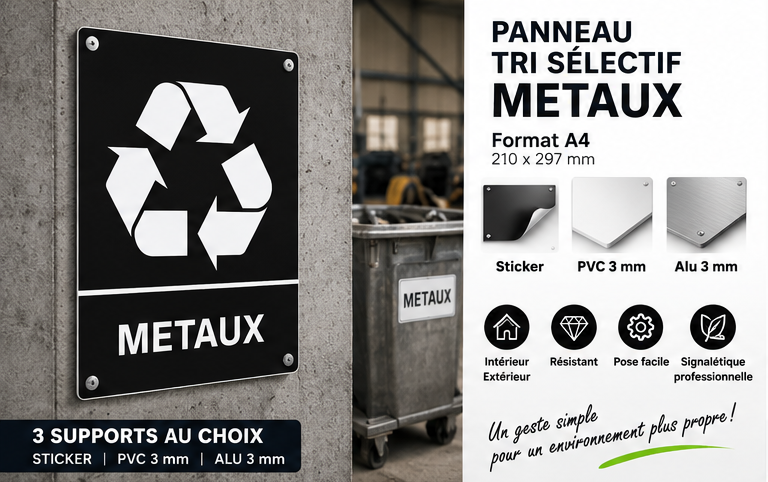 Aperçu Panneau tri sélectif Metaux A4 – Sticker, PVC 3 mm ou Alu 3 mm - copie - copie - copie