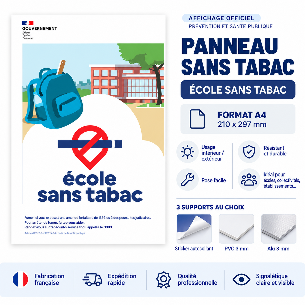 Aperçu Panneau Espace Ecole sans Tabac A4 – Sticker, PVC 3 mm ou Alu 3 mm - copie