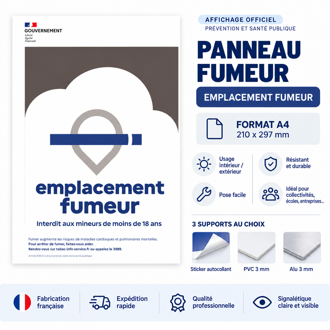 Aperçu Panneau Emplacement Ecole sans Tabac A4 – Sticker, PVC 3 mm ou Alu 3 mm - copie - copie