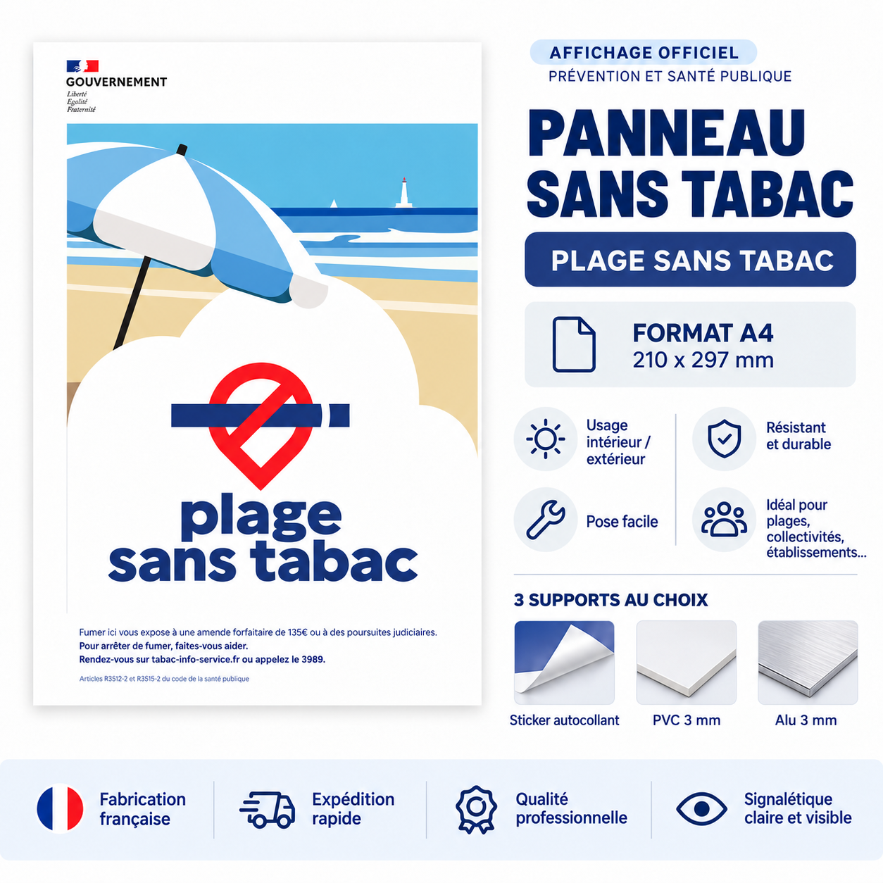 Aperçu Panneau Emplacement Plage sans Tabac A4 – Sticker, PVC 3 mm ou Alu 3 mm - copie - copie - copie