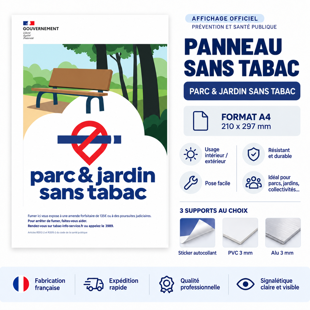 Aperçu Panneau Emplacement Parc & jardin sans Tabac A4 – Sticker, PVC 3 mm ou Alu 3 mm - copie - copie - copie - copie