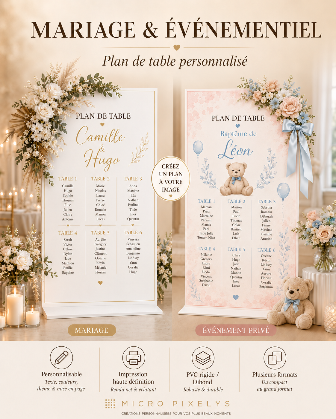 Produit personnalisé Plan de table personnalisé – Mariage, Baptême & Événementiel