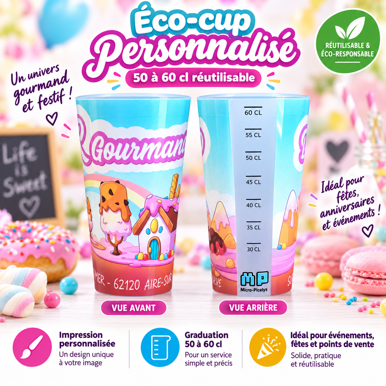 Produit personnalisé Éco-cup personnalisé 50 à 60 cl