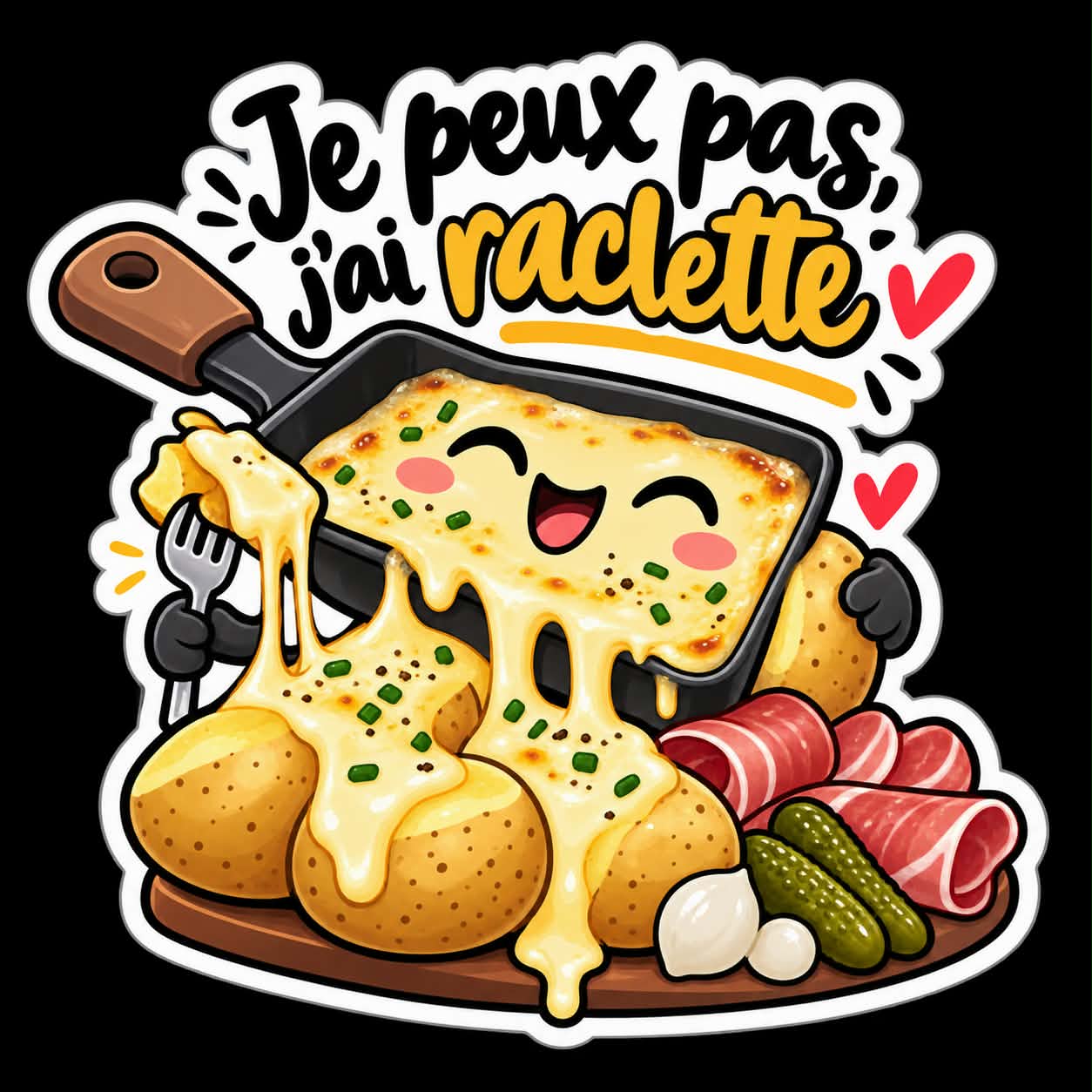 Produit personnalisé Sticker humoristique – Collection Française - Je ne peux pas j'ai raclette