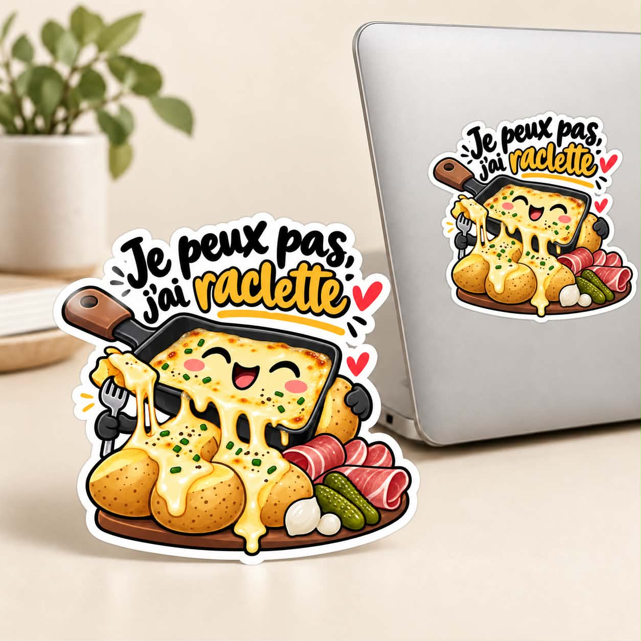 Aperçu Sticker humoristique – Collection Française - Je ne peux pas j'ai raclette
