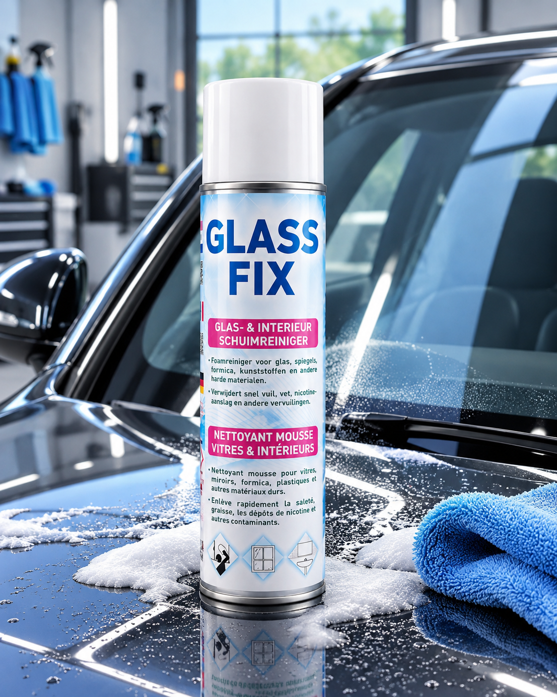 Aperçu GLASS FIX – Nettoyant Mousse Vitres, Carrosserie & Intérieur – Aérosol 500 ml