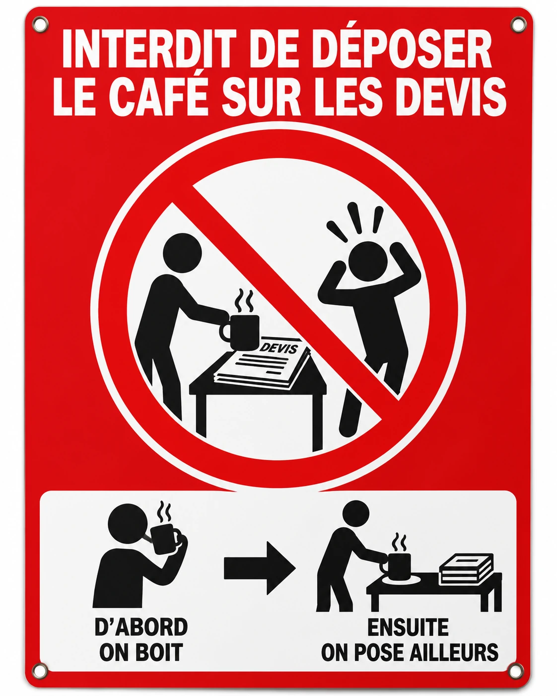 Produit personnalisé Panneau humoristique – Café sur les devis