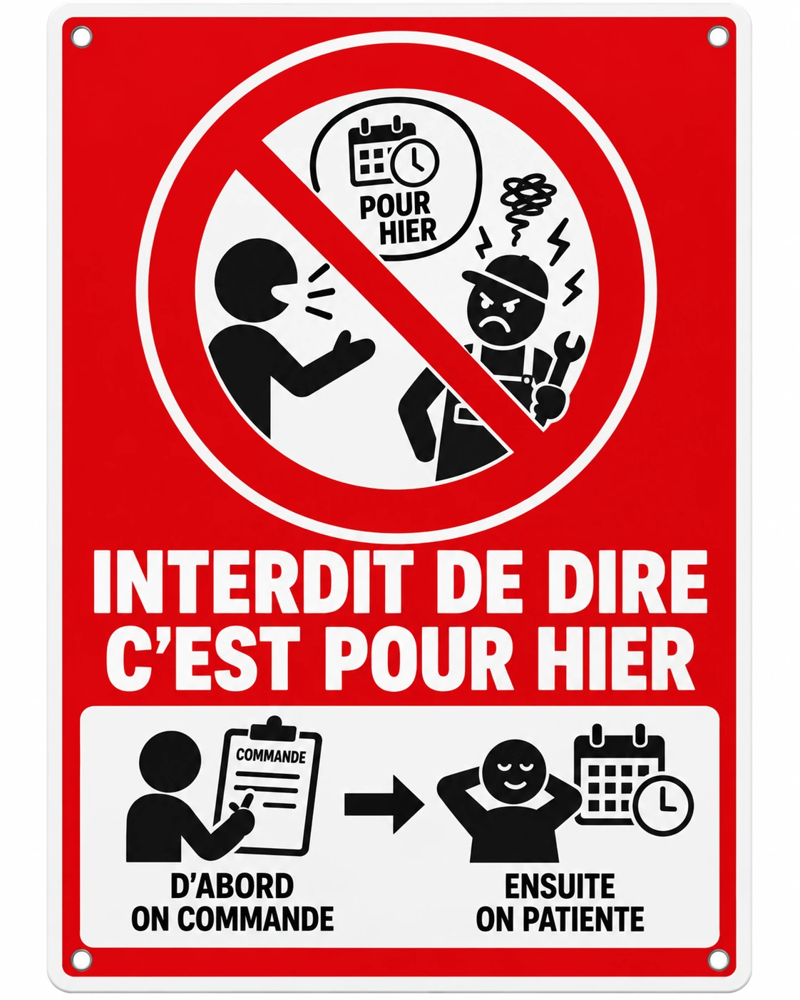 Produit personnalisé Panneau humoristique – C’est pour hier