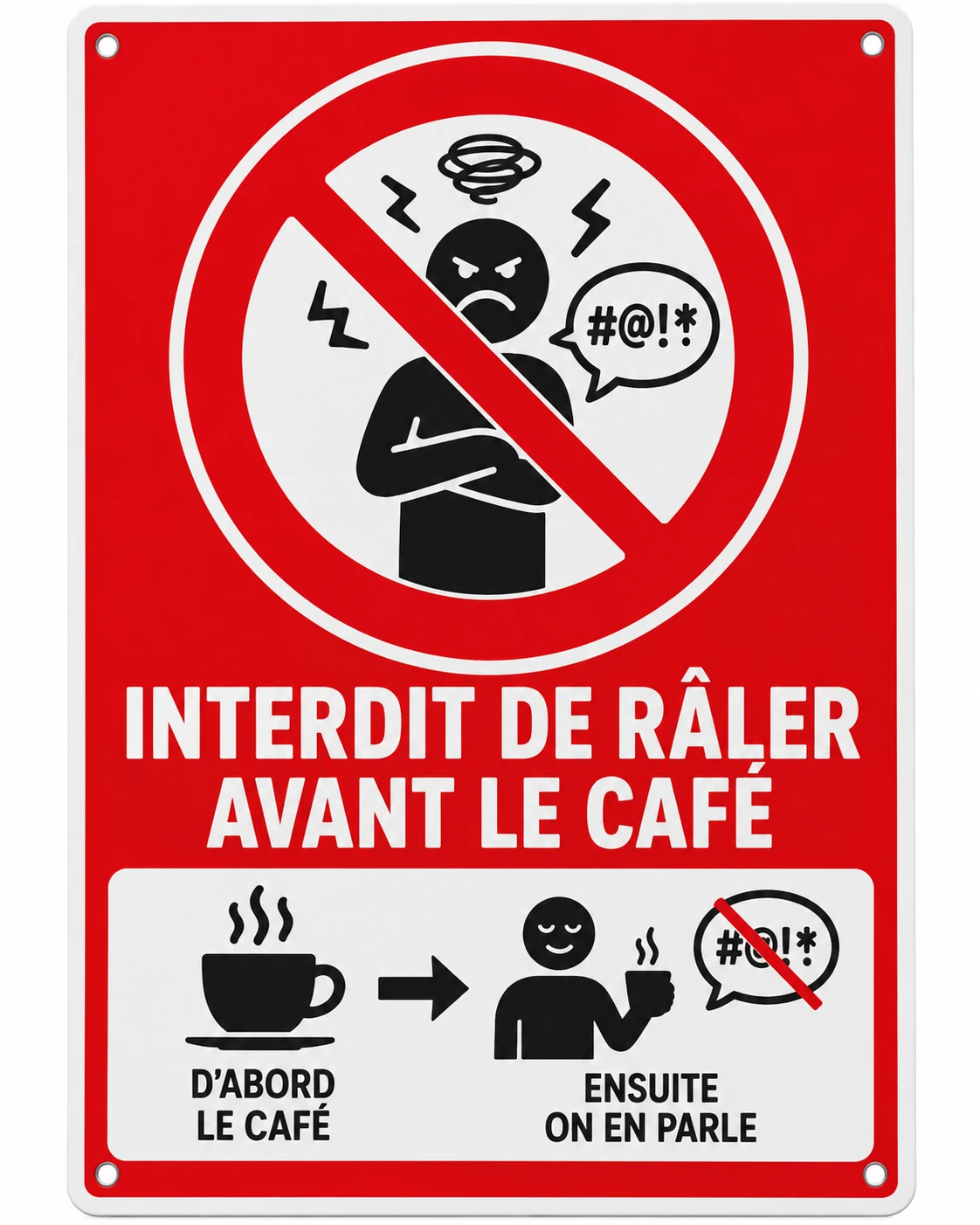 Produit personnalisé Panneau humoristique – Râler avant le café